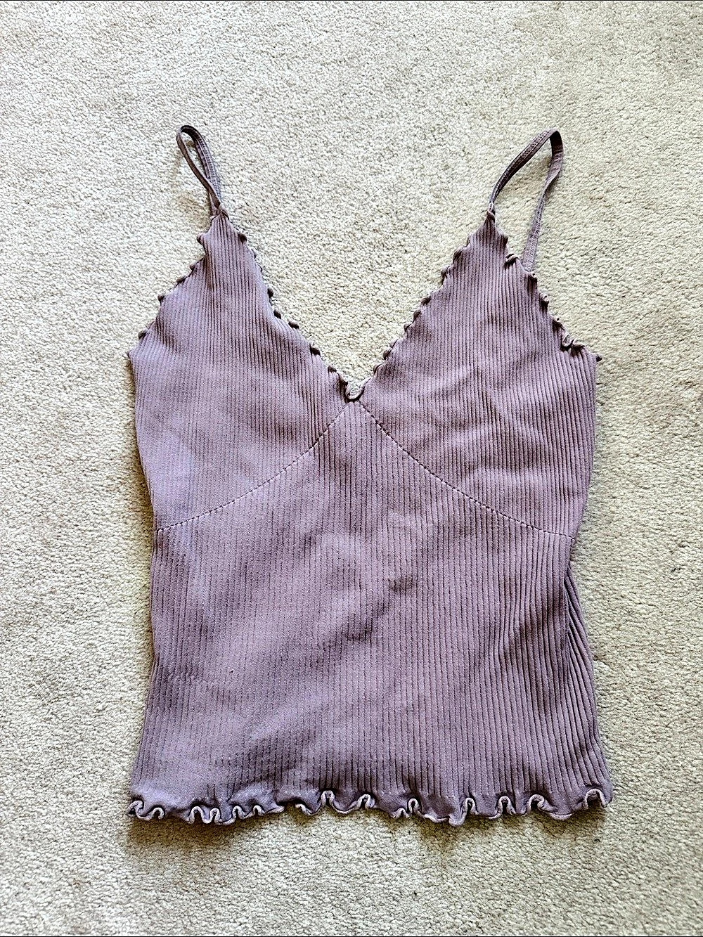 Intimately Free People Camisole Ribbed Ruffle Hem Purple Size Medium
